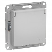 Розетка с заземл со шторк с крышкой 16А IP20 SE AtlasDesign, алюминий