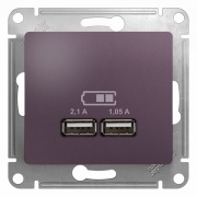 Зарядка USB 5В/2100мА, 2х5В/1050мА механизм SE Glossa, сиреневый туман