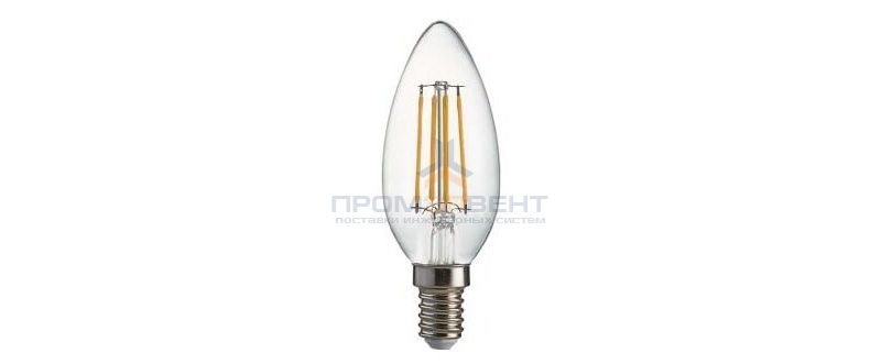 Ecola candle   LED Premium  6,0W  220V E14 2700K 360° filament прозр. нитевидная свеча (Ra 80, 100 Lm/W, КП=0) 96х37