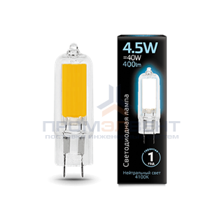 Лампа Gauss G4 AC220-240V 4.5W 400lm 4100K стекло LED 1/10/200