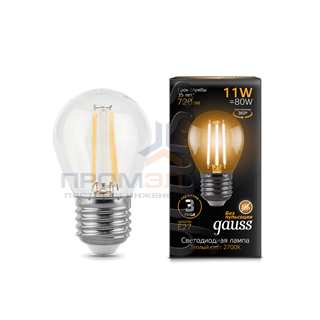 Лампа Gauss Filament Шар 11W 720lm 2700К Е27 LED 1/10/50